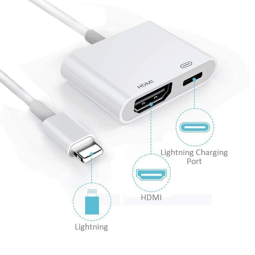 Phone HDMI Adapter Lighting to HDMI Adapter,1080P Video & Audio Sync Screen Converter AV Adapter with Charging Port for Phone HDMI Converter to HD TV/Projector/Monitor Support All iOS 